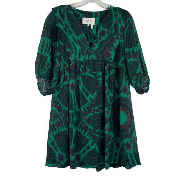 Ba&Sh Cleo Green Graphic Print Baby Doll Mini Dress Women's Small - Picture 1 of 10